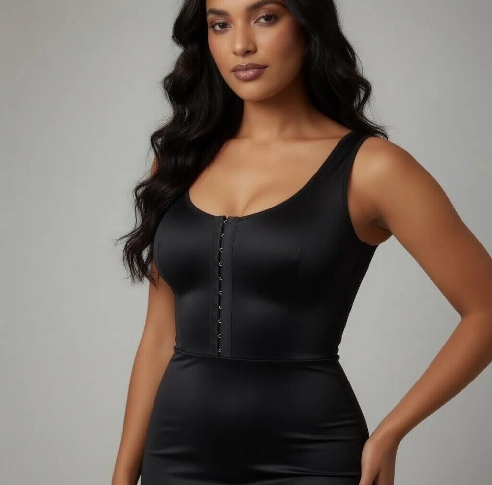 Women's Front Closure Compression Bra 2XL Black Post-Surgery Support Nylon VG